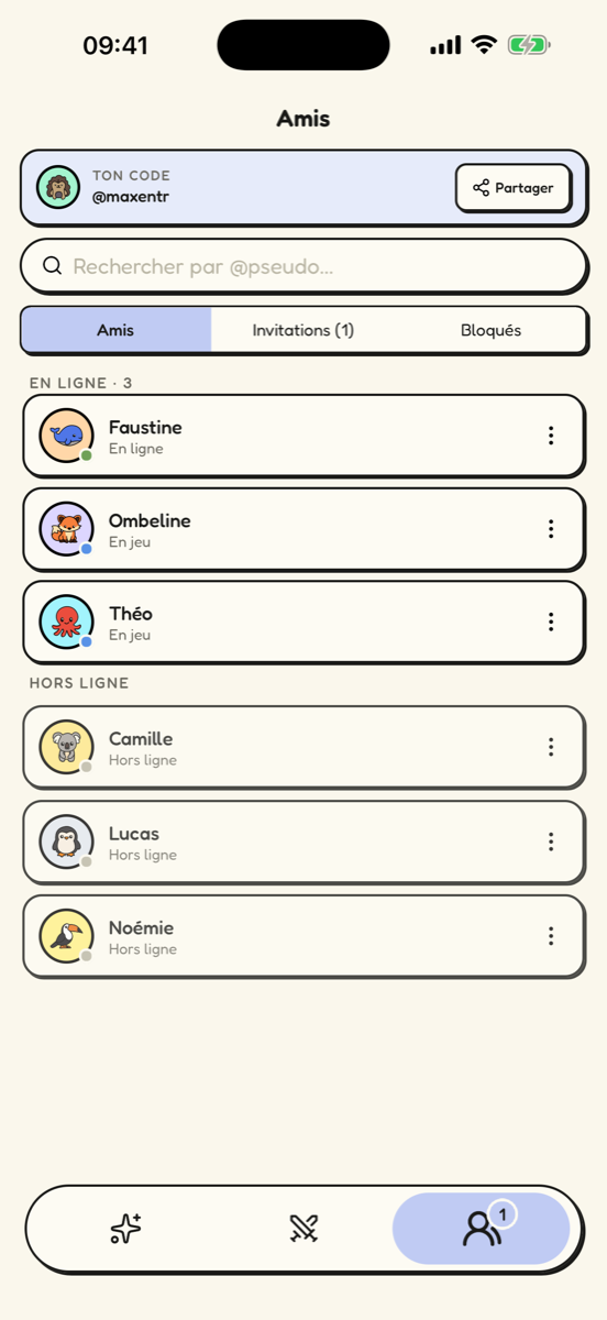 The friends list in Skymo with their online status