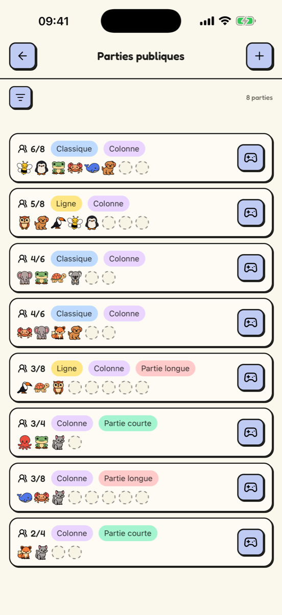 The list of open public games in Skymo